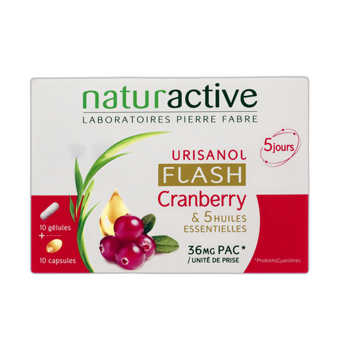 Naturactive - Urisanol Flash - Cranberry & 5 Huiles Essentielles 10 gélules + 10 capsules